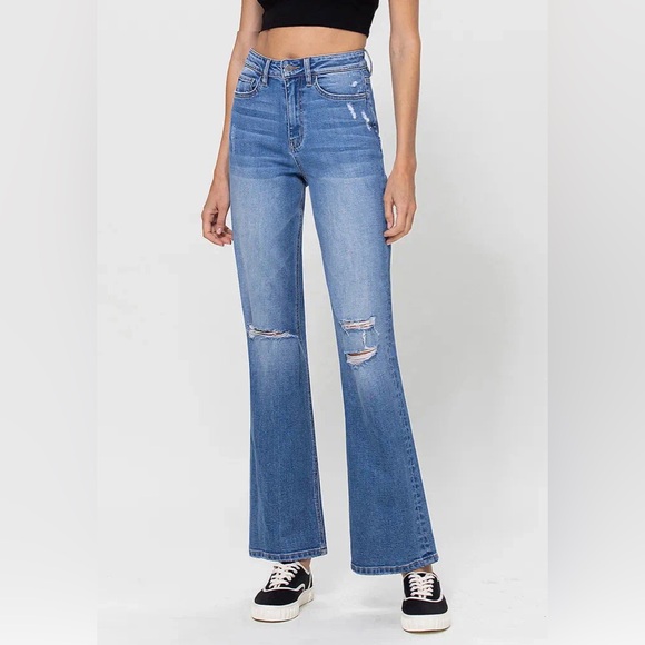 Flying Monkey™ 90s Flare High Rise Ripped Dad Jean - Picture 1 of 7